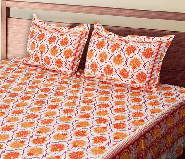 Orange_Cotton_Lotus_Harmony_Double_Bedsheet_With_Pillow_Cover_120X120_Cm